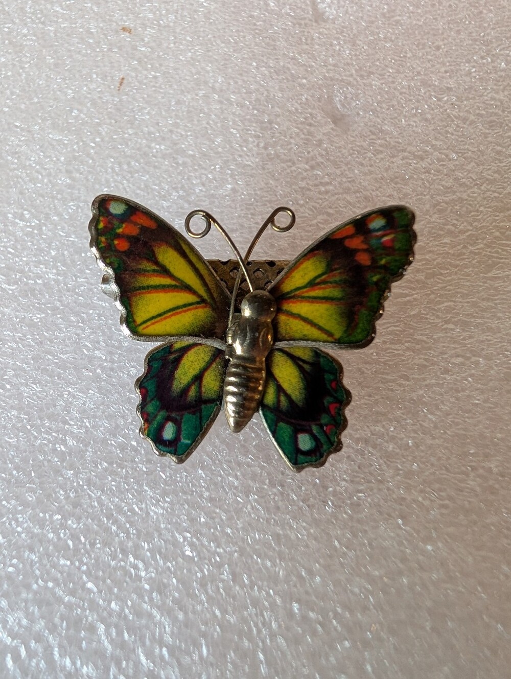 Vintage Butterfly Enamel Brooch in Yellow & Green
